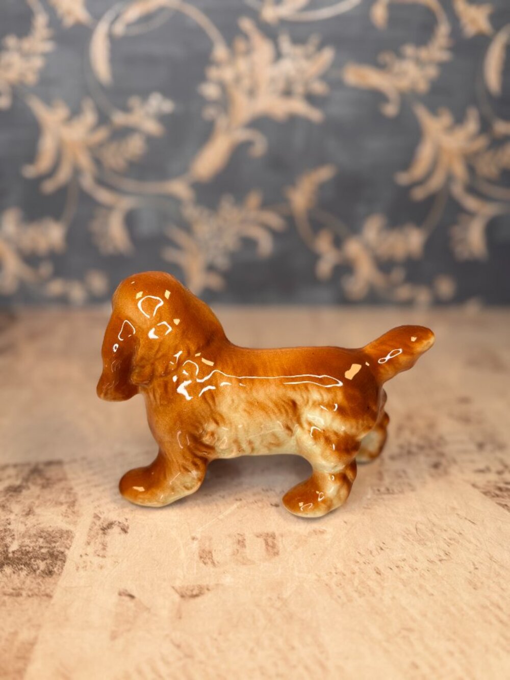 Vintage Porcelain Spaniel Figurine Orange & White Dog Statue - Picture 3 of 6